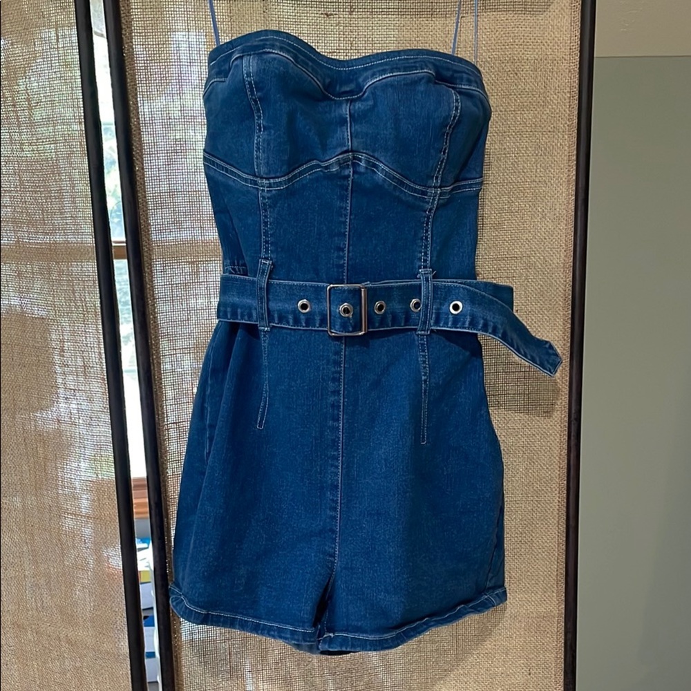 Windsor Dark Blue Strapless Belted Romper